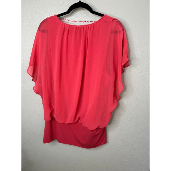 Style‎ & Co Women's Pink/Orange Blouse Size 1X short sleeve elastic round neck - Picture 4 of 6